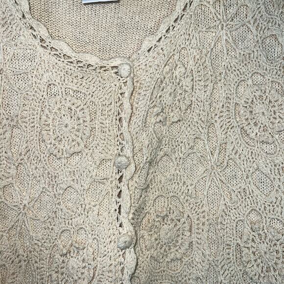 Vintage Cream French Crochet Silk Button-Down Sweater Cardigan 20W - Picture 4 of 5
